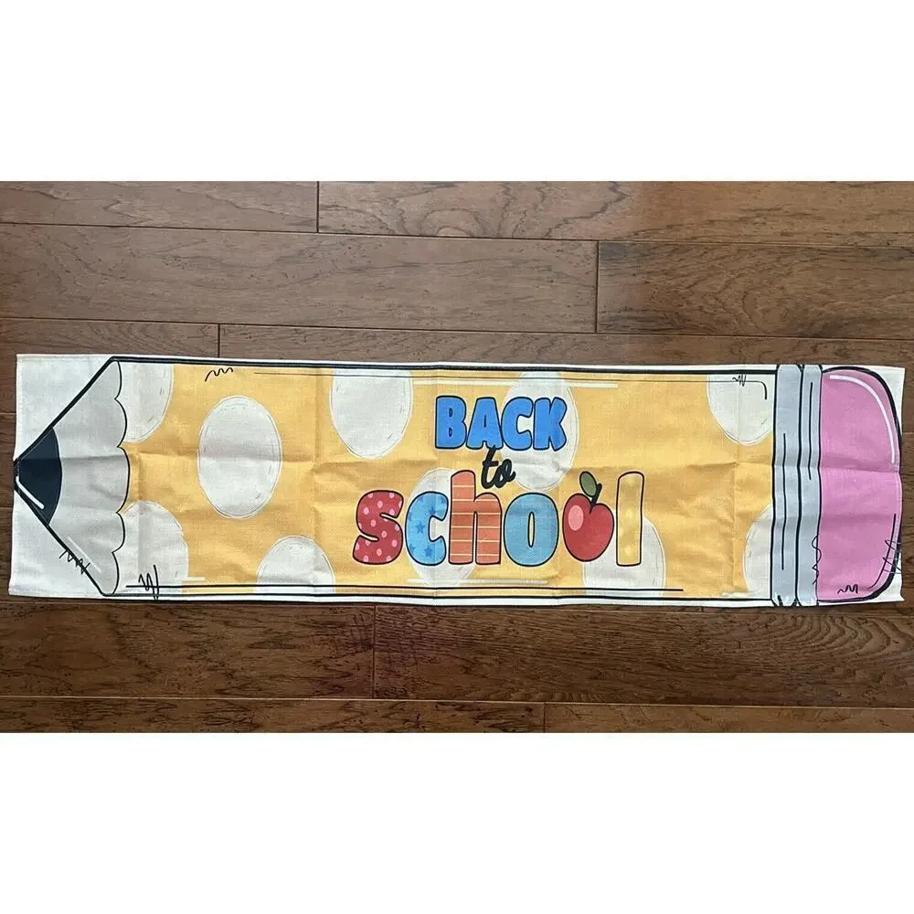 Yellow Pencil Table Runner Back to School Runner White Dots Pencils 13”x 48”‎